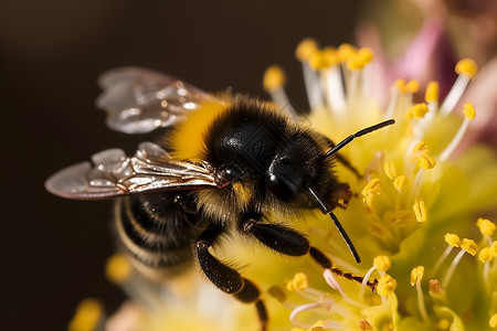 蜜蜂吮吸花蜜背景图片