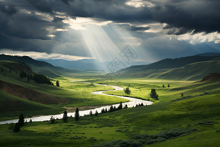 绿色山谷的自然光束背景图片