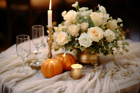 浪漫婚宴上的花烛饰品背景图片