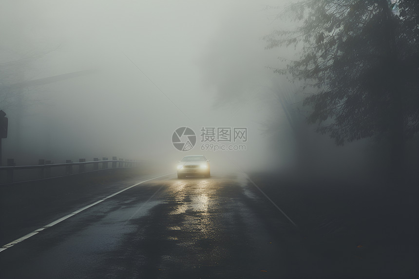 迷雾中行驶的汽车图片