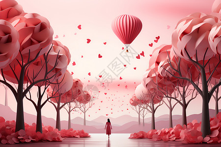 红气球和女孩背景图片