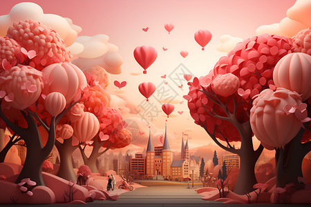 浪漫的气球之城背景图片