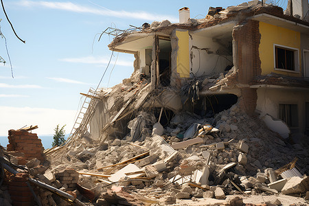 地震破损地震下的房屋建筑废墟背景