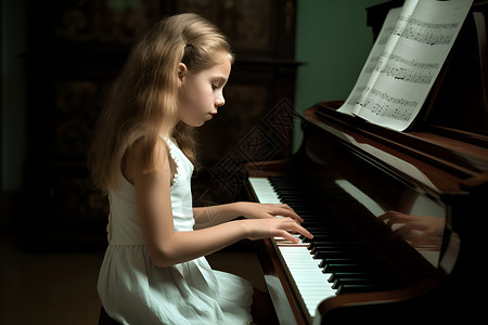 小女孩弹奏钢琴背景图片