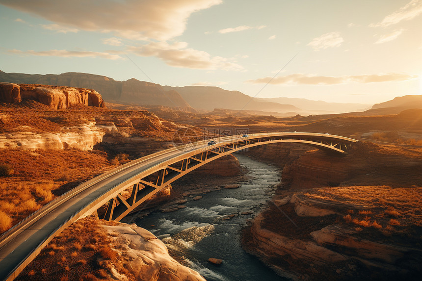 夕阳下的峡谷桥梁图片