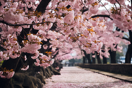水中步道美丽的樱花步道背景