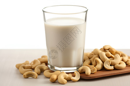 营养丰富的牛奶和腰果背景图片