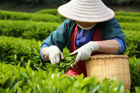 采摘茶叶的女性高清图片