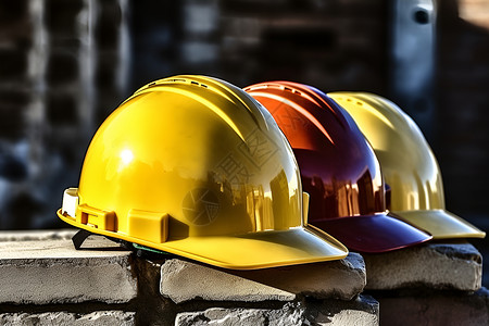 建筑工地的安全头盔背景图片