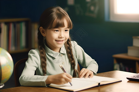 课堂上认真学习的小女孩背景图片