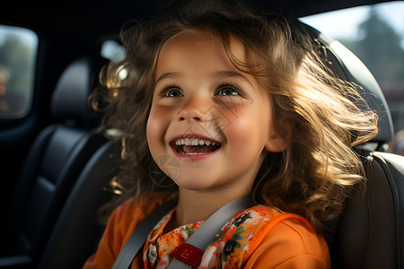 汽车里的快乐女孩背景图片
