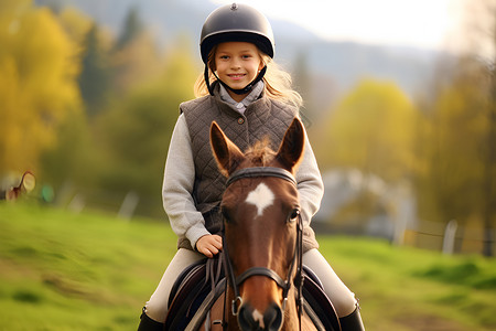 快乐骑马的小女孩背景图片