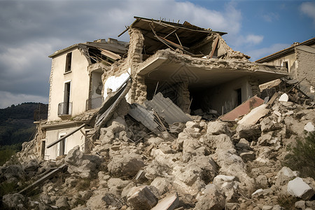 地震摧毁的房屋建筑背景