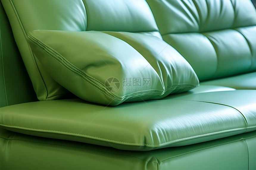 绿色皮质沙发图片