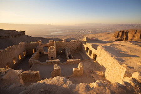 沙漠中的历史建筑背景图片