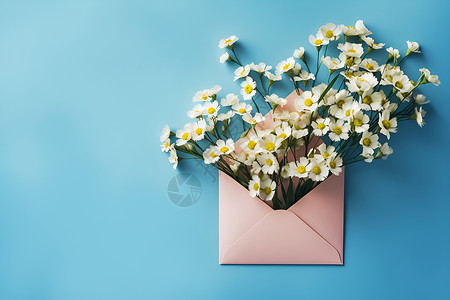 粉色封信中的雏菊花束背景图片