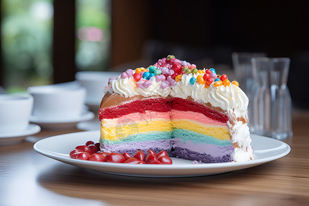 带心型的蛋糕彩虹美食盛宴背景