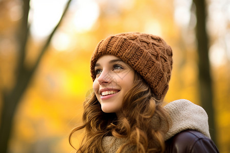 手绘针织帽子秋日里的针织帽女士背景