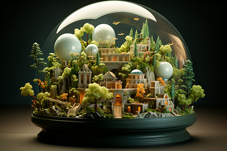 玻璃球里的城市背景图片