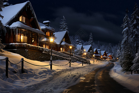 小木屋雪景冬夜木屋背景