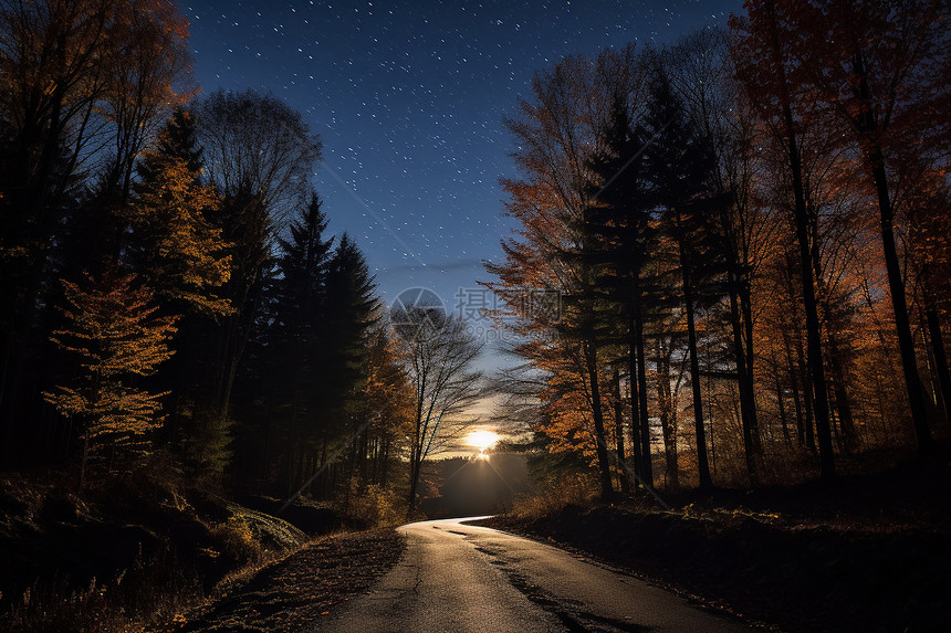 深秋夜晚的道路图片