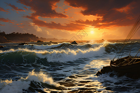 波涛汹涌的海洋景观背景图片