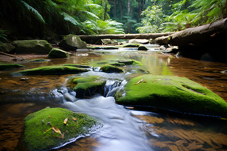 森林中流淌的小溪背景图片