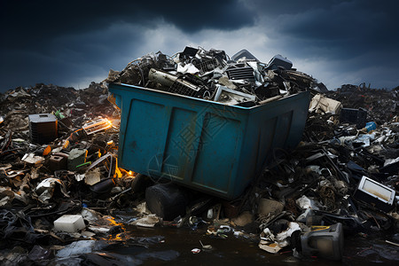 被污染的环境被垃圾堆覆盖的垃圾箱背景