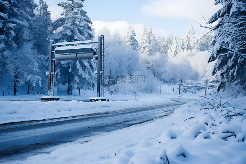 白雪中的森林道路图片