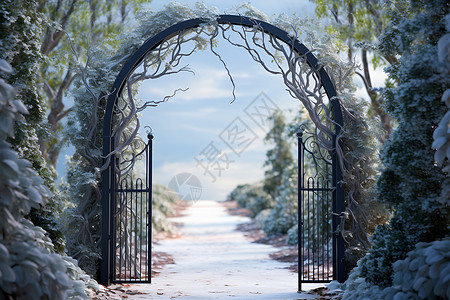 花园金属铁门背景图片