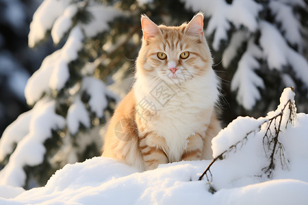 冬日雪中的猫咪背景图片