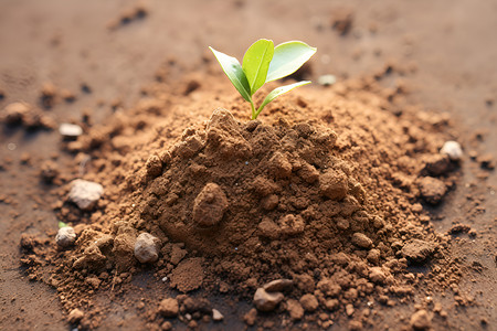 泥土中发芽的植物背景图片