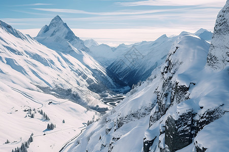 雪山山谷万里背景图片