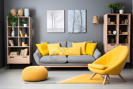 客厅里的黄色沙发背景图片