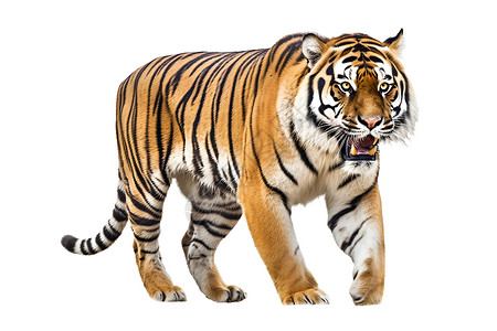 白色背景中凶猛的老虎背景图片