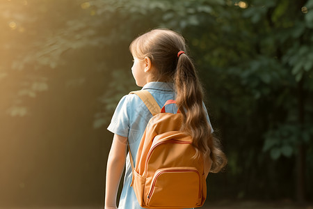 背着书包的上学女孩背景图片