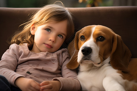 可爱的狗狗和女孩背景图片