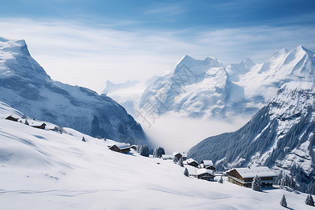 白雪覆盖的小村庄背景图片