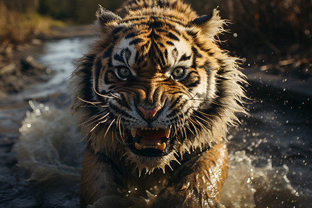水里的老虎背景图片