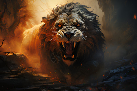 烈焰中的狮子背景图片