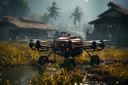 无人机喷洒稻田背景图片