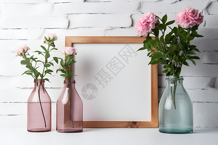 三个装有粉红色花朵的花瓶背景图片