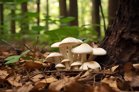 林荫下的蘑菇背景图片