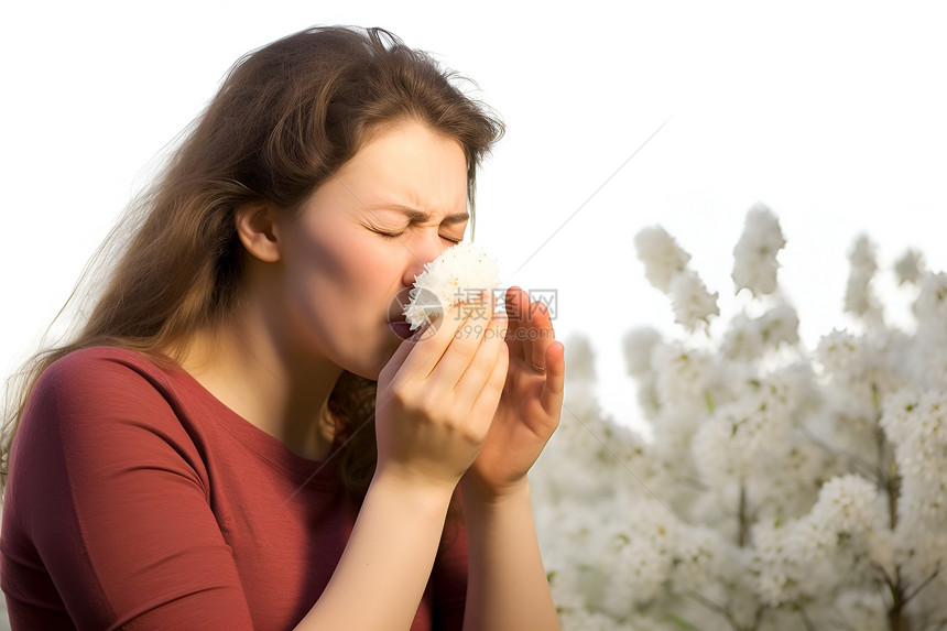 感冒的女人打喷嚏图片