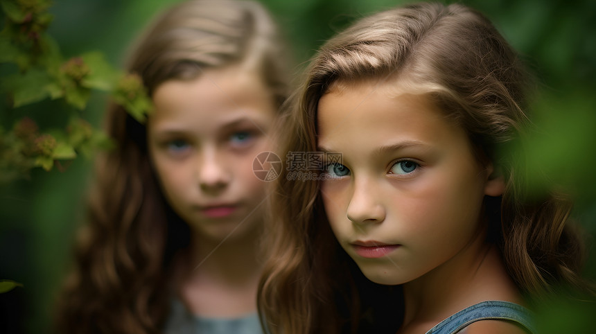 两个年轻女孩站在镜头前图片