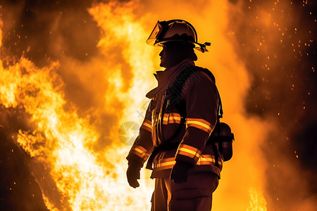 火焰背景下的消防员背景图片