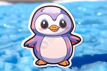 可爱的紫色企鹅贴纸背景图片