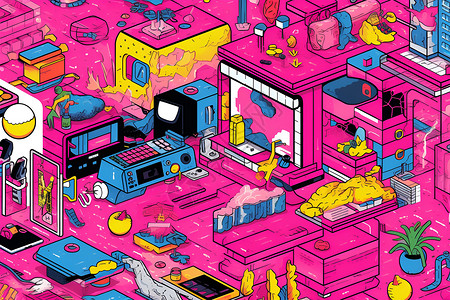 卡通的粉色房间背景图片
