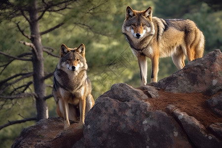 狼群素材两只狼背景