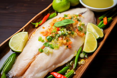 泰式石斑鱼配蔬菜背景图片